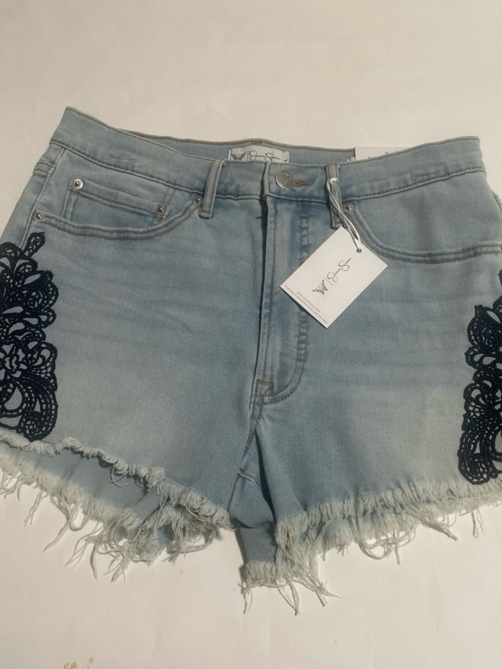 Jessica Simpson Light Blue Denim Shorts with Black Lace size 4